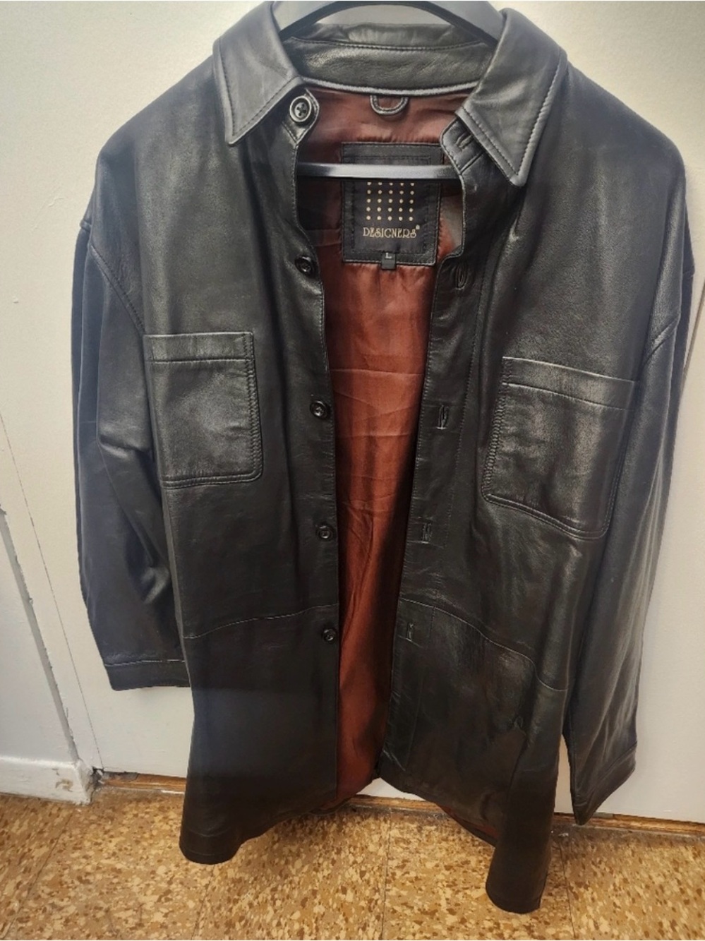 Wilsons Leather Black Leather shirt with Brown Lining